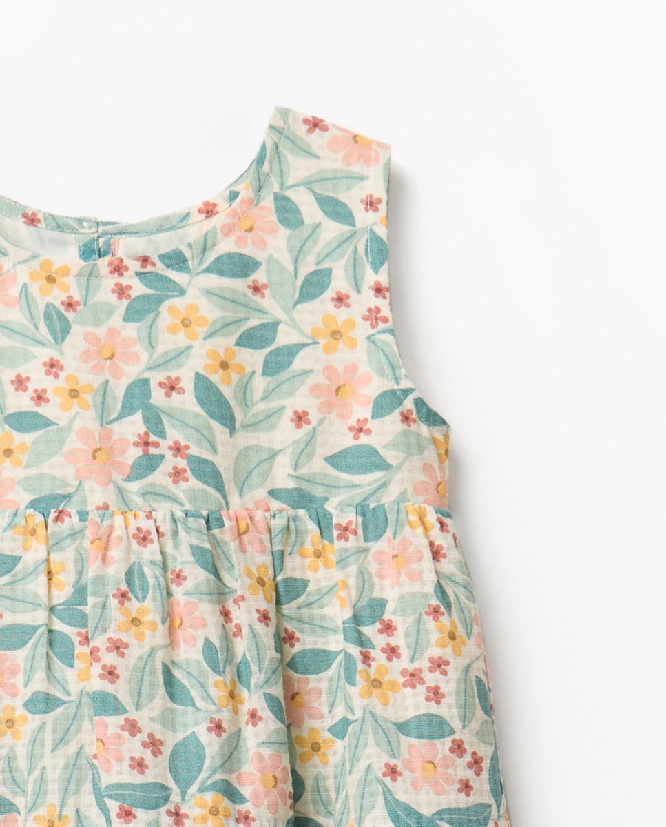 Vestido Dobby com Estampado Floral Sfera Cru-2