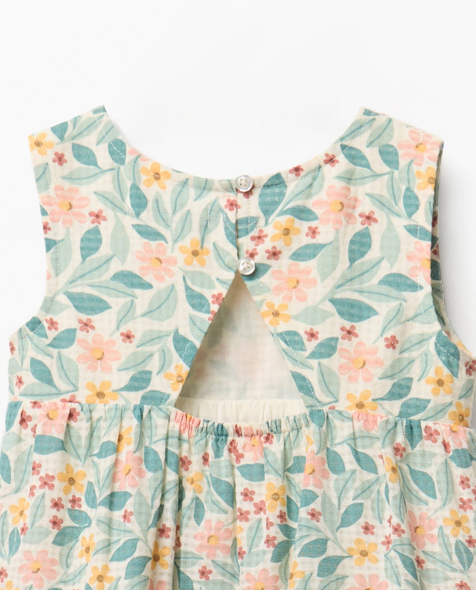 Vestido Dobby com Estampado Floral Sfera Cru-3