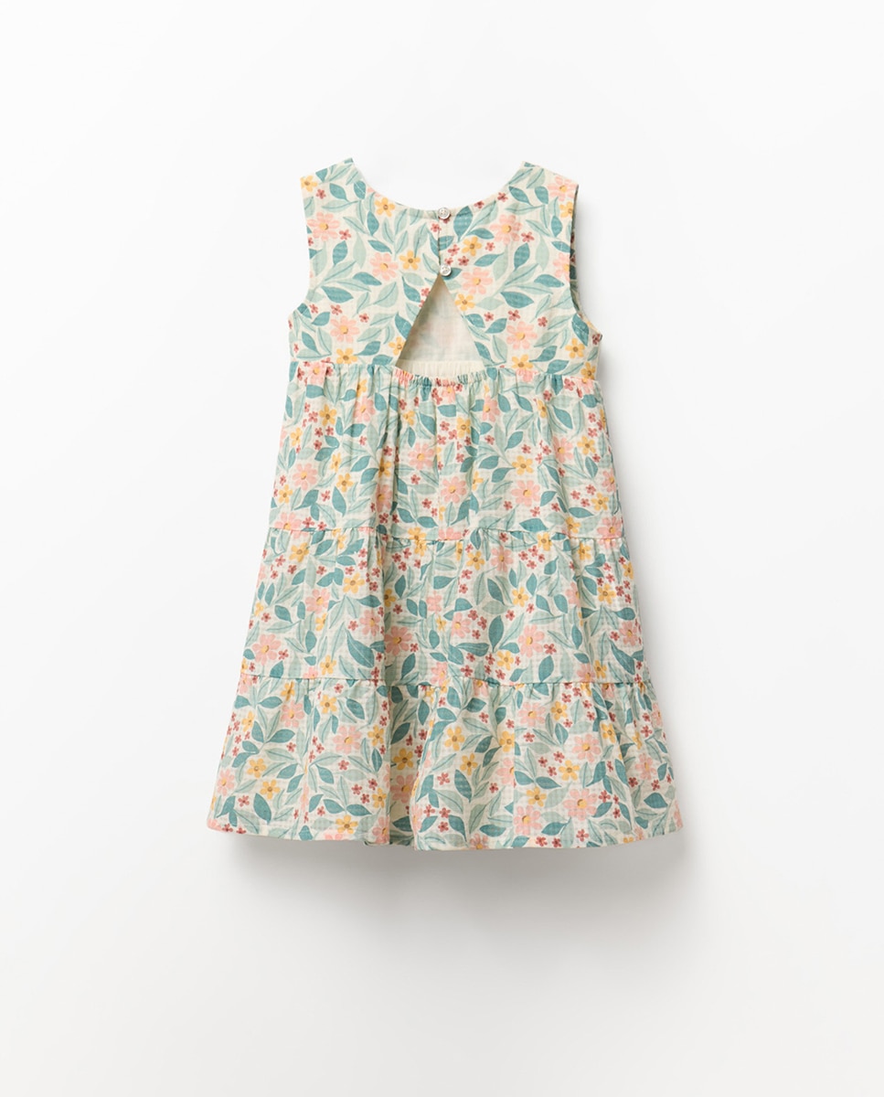 Vestido Dobby com Estampado Floral Sfera Cru-4