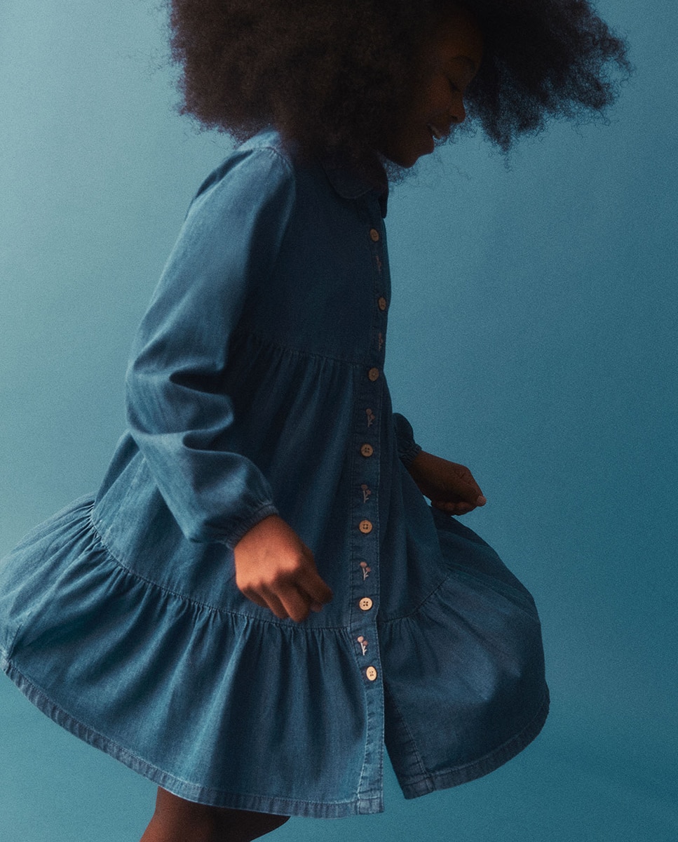 Vestido de Ganga Chambray Azul pálido-4