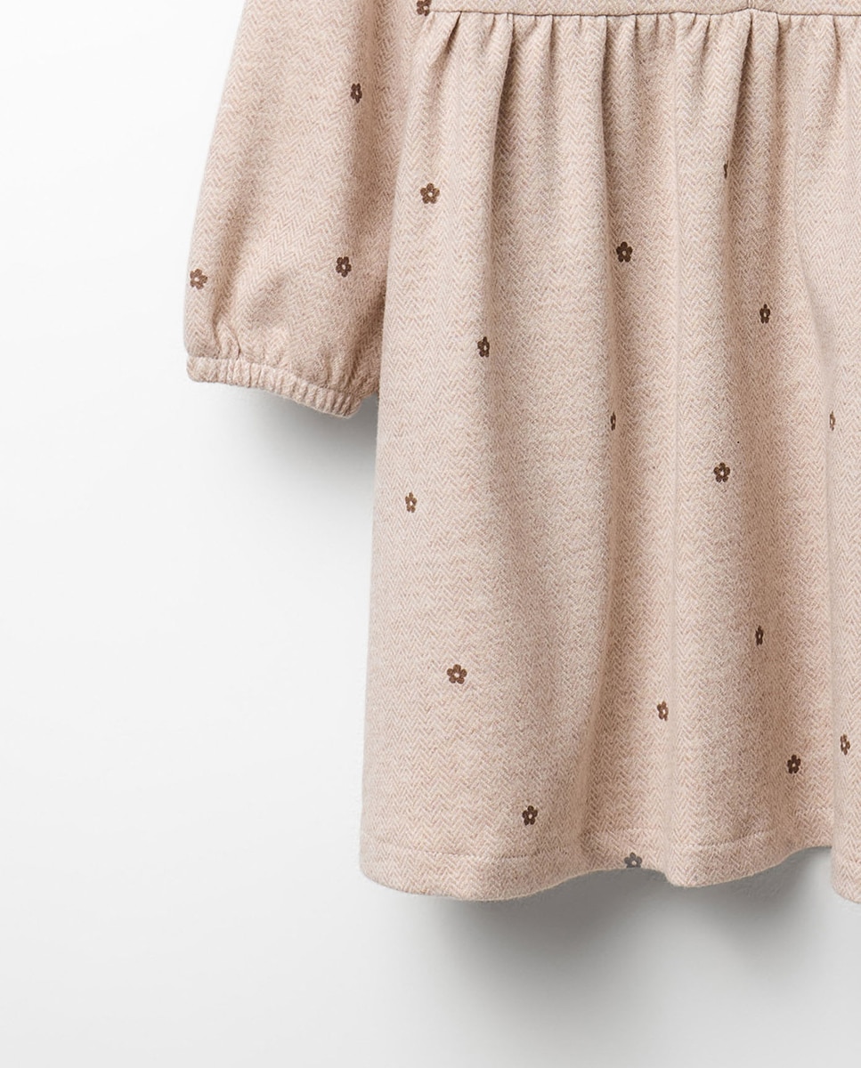Vestido com Padrão Espinha de Peixe Bege-3
