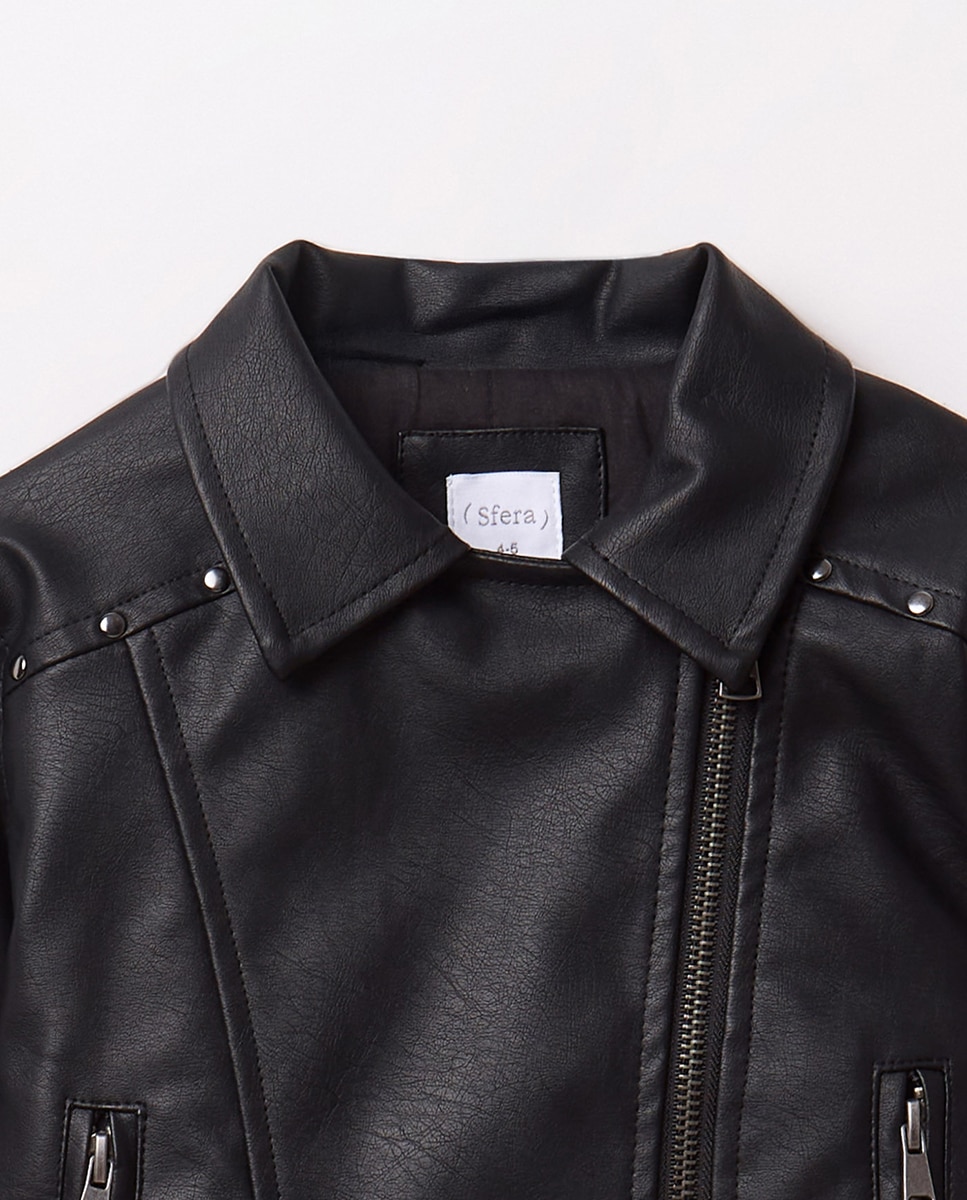 Blusão Biker com Efeito de Pele Preto-2