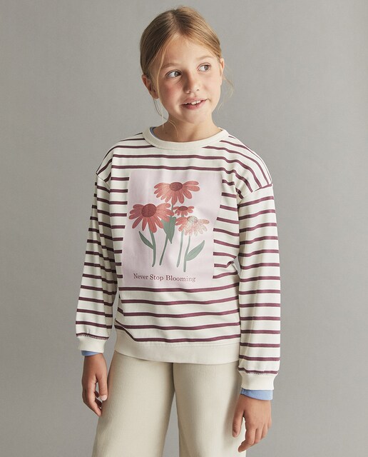 Imagem 0 de Sweatshirt às Riscas com Estampado Floral