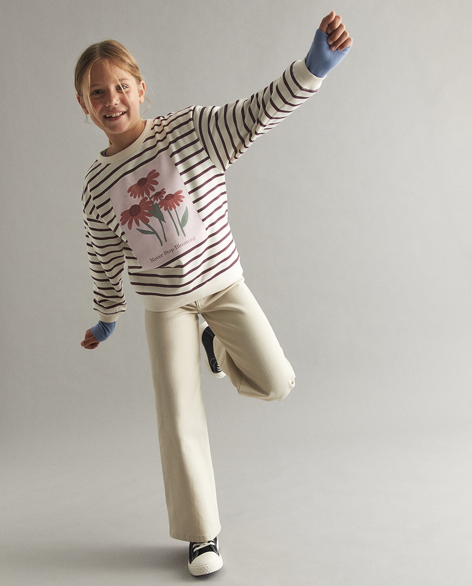 Sweatshirt às Riscas com Estampado Floral Cru-2