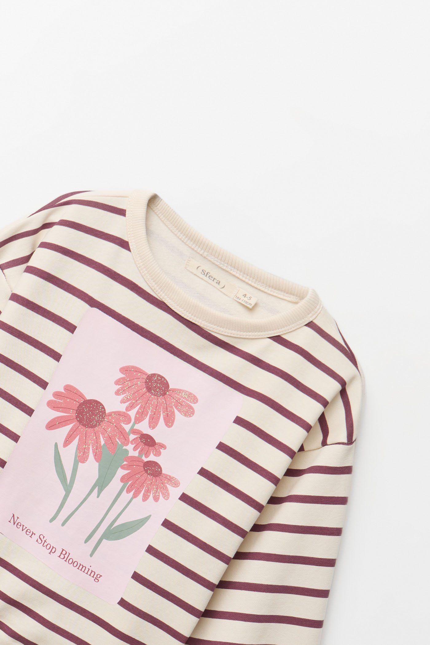 Sweatshirt às Riscas com Estampado Floral Cru-5