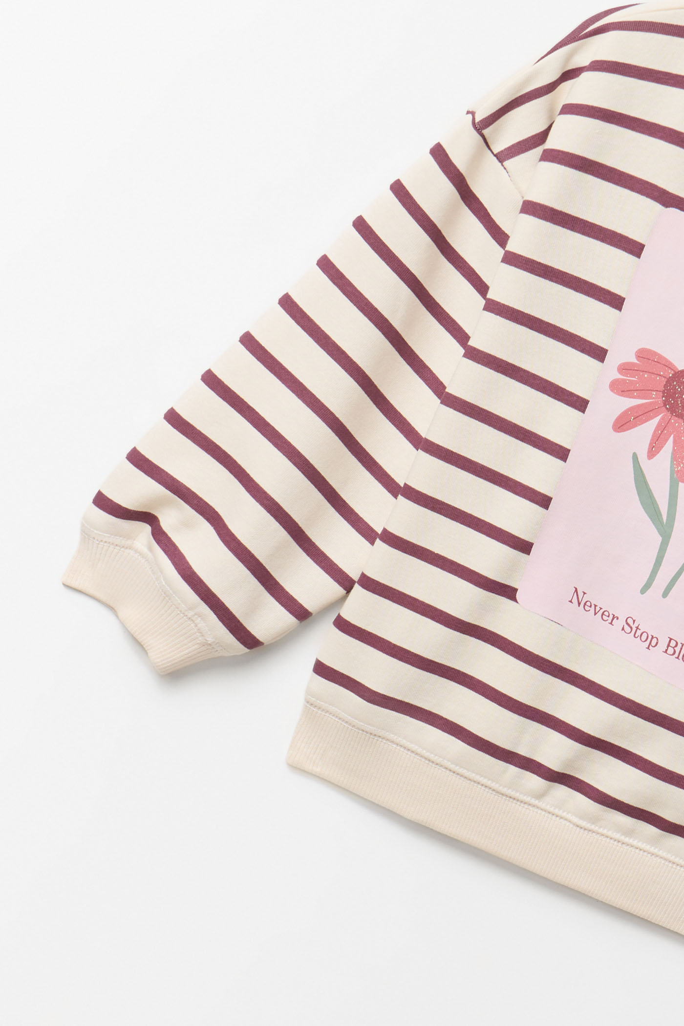 Sweatshirt às Riscas com Estampado Floral Cru-6