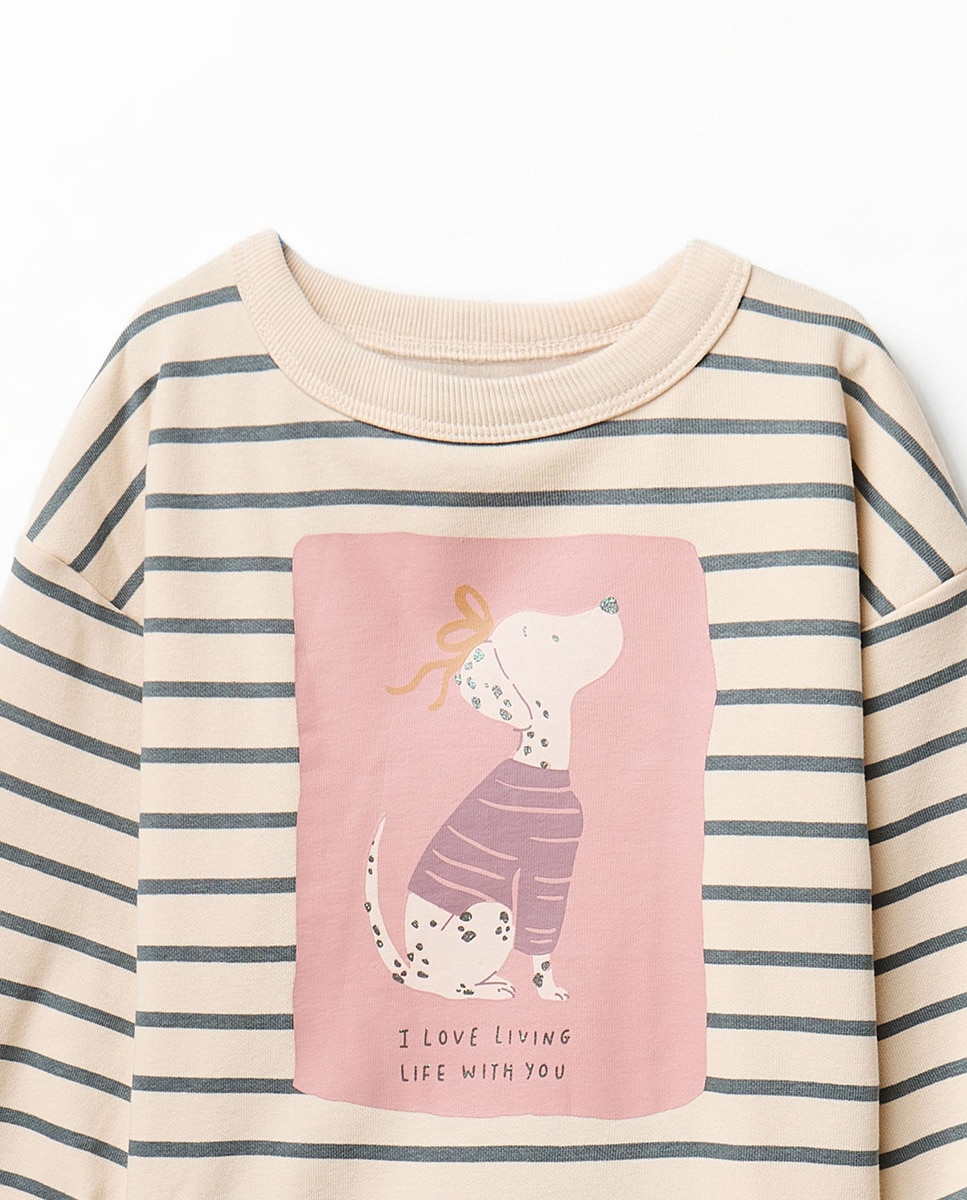 Sweatshirt às Riscas com Cão - Cinzento Sfera 120 Cru-2