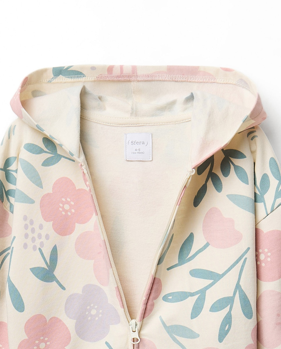 Sweatshirt Aberta com Estampado Floral Sfera 120 Cru-2