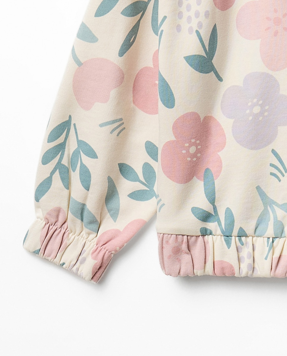 Sweatshirt Aberta com Estampado Floral Sfera 120 Cru-3