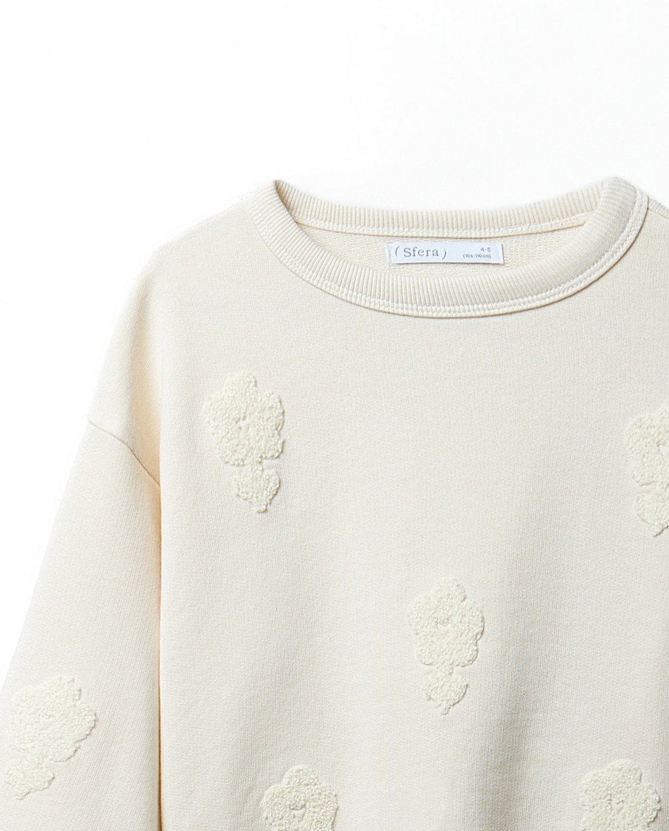 Sweatshirt em Tecido de Toalha com Estampado Floral Sfera 120 Cru-2