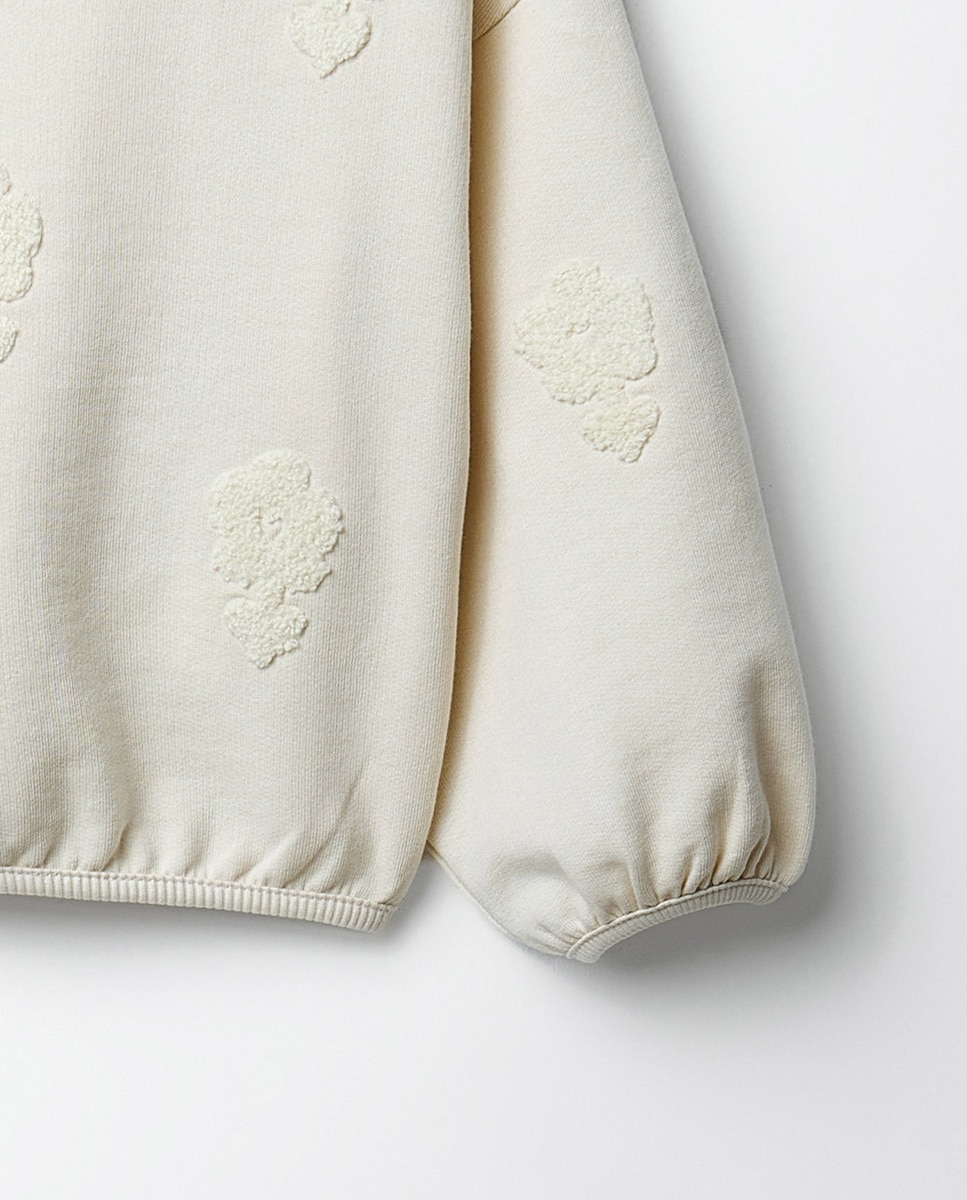 Sweatshirt em Tecido de Toalha com Estampado Floral Sfera 120 Cru-3