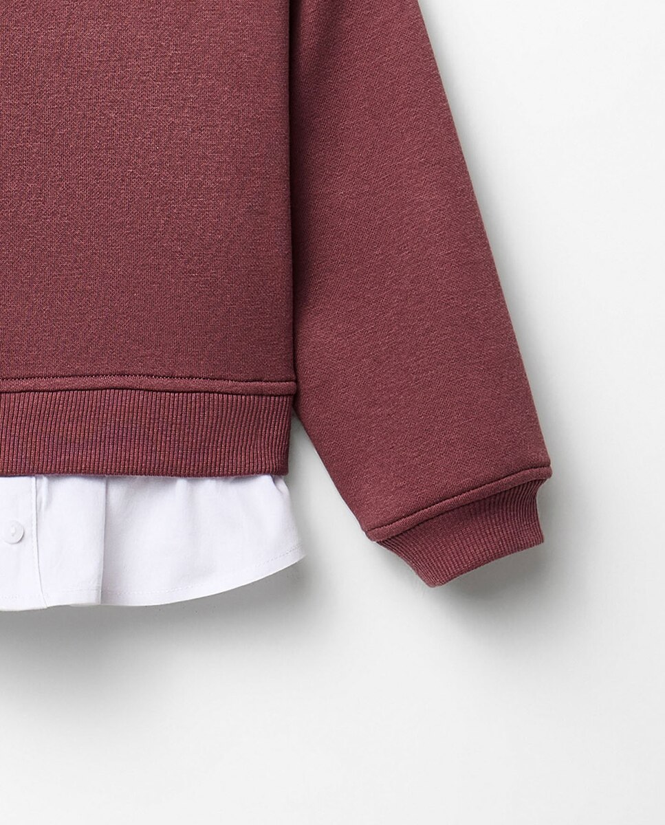 Sweatshirt Tipo Falsa Camisa com Tachas Sfera Ameixa-3