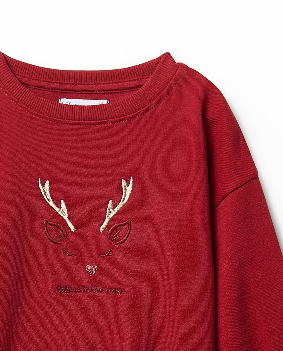 Sweatshirt com Cara de Rena 600 Vermelho-2