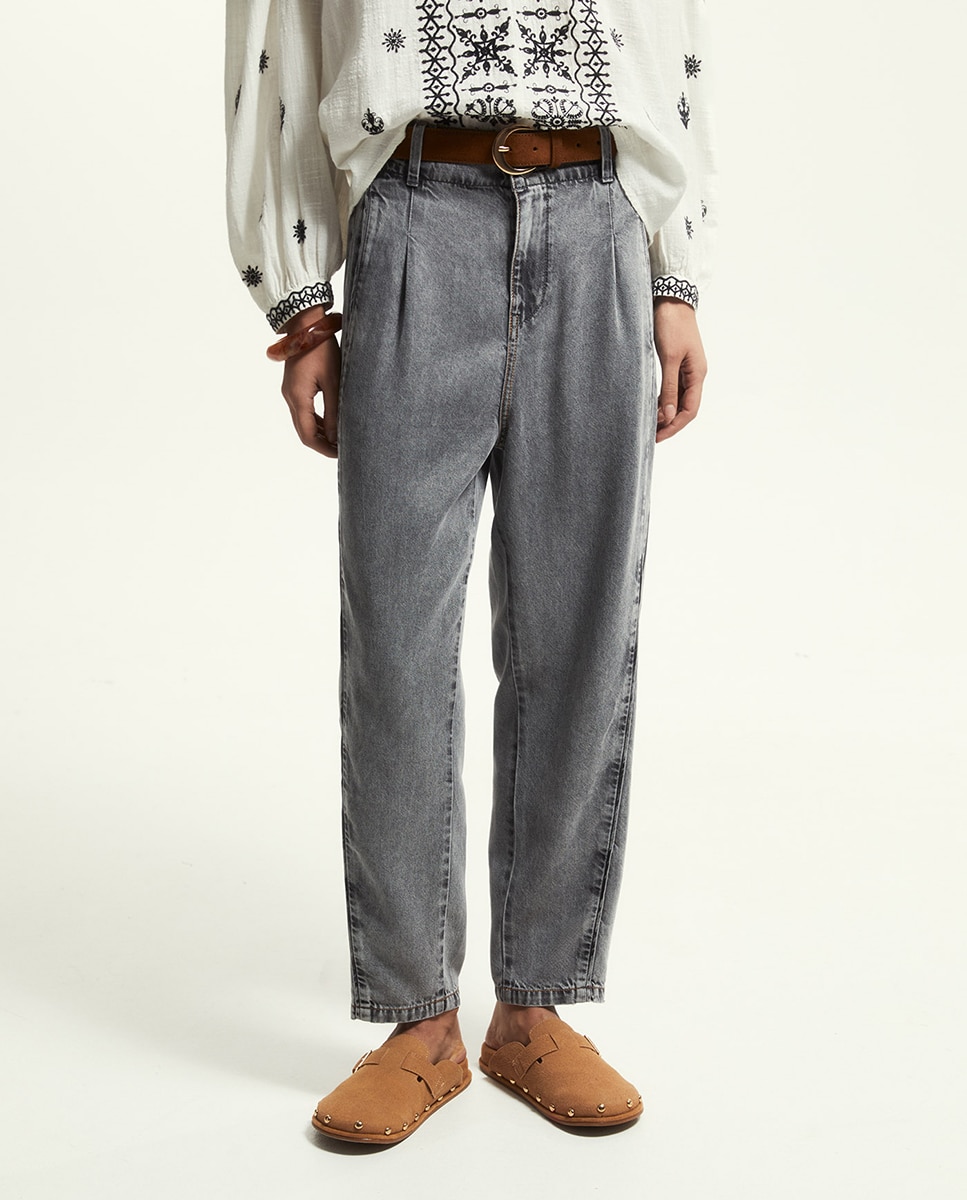 Jeans Baggy Tapered Cinzento-2