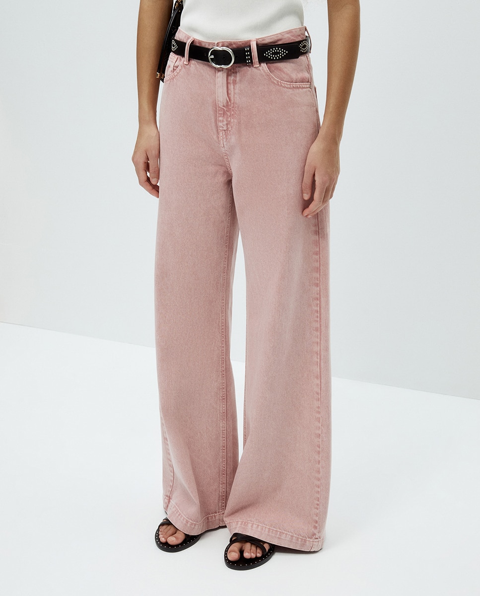 Jeans Palazzo com Cintura Rosa-2