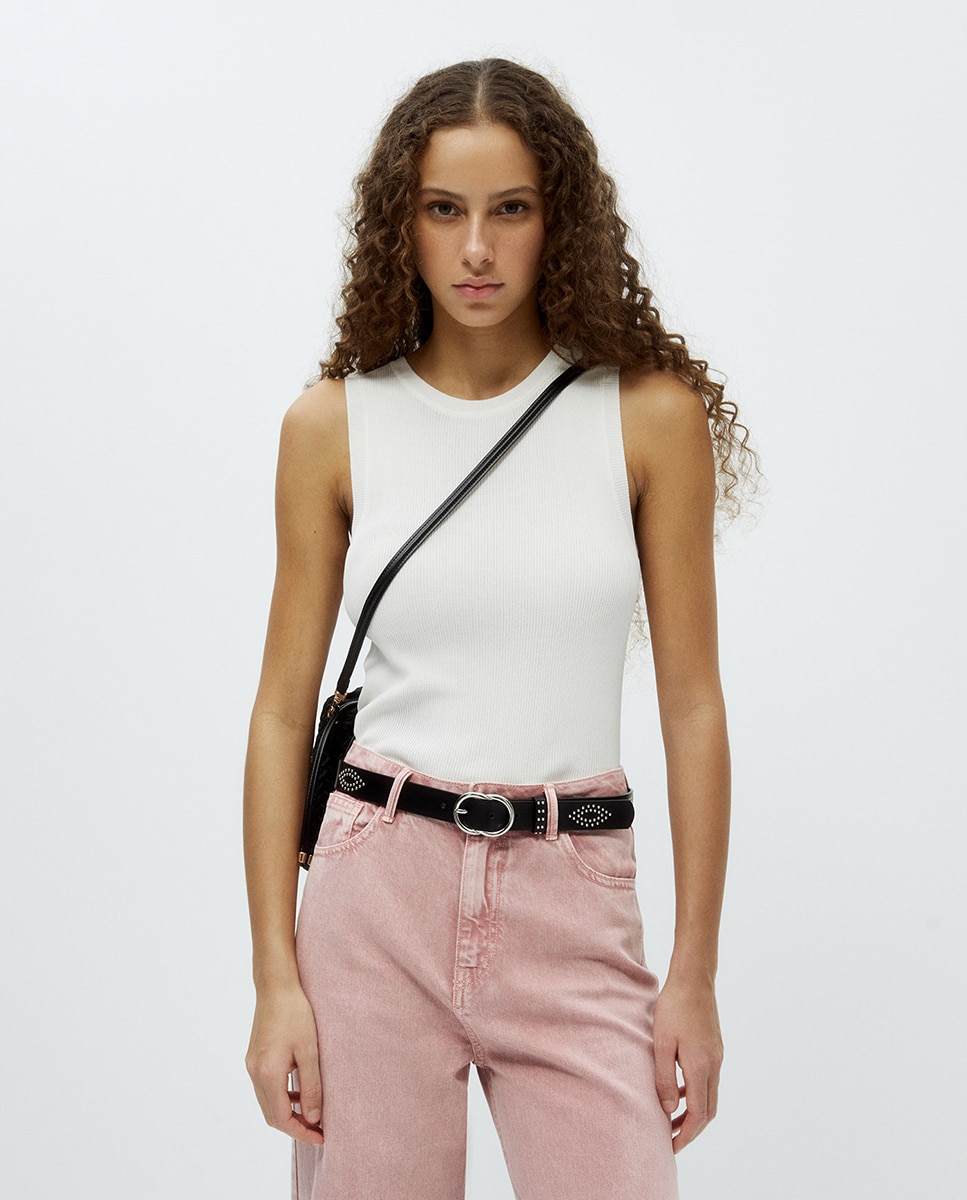 Jeans Palazzo com Cintura Rosa-3
