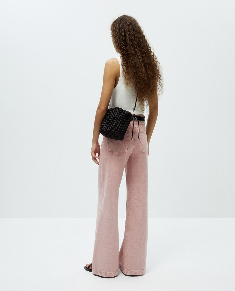 Jeans Palazzo com Cintura Rosa-5