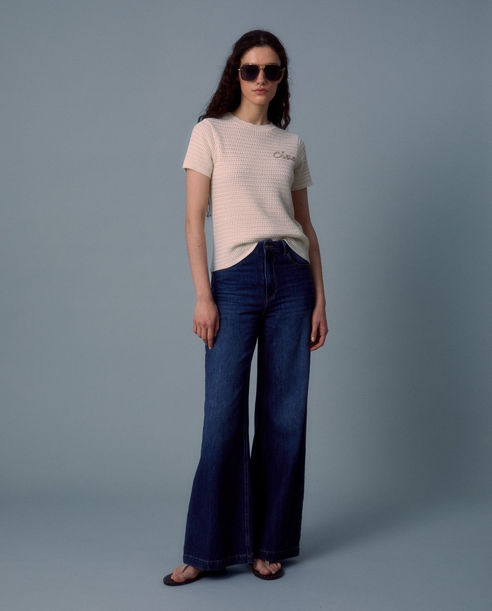 Jeans Palazzo com Cintura Azul-escuro-2