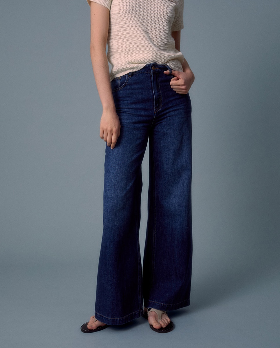 Jeans Palazzo com Cintura Azul-escuro-3