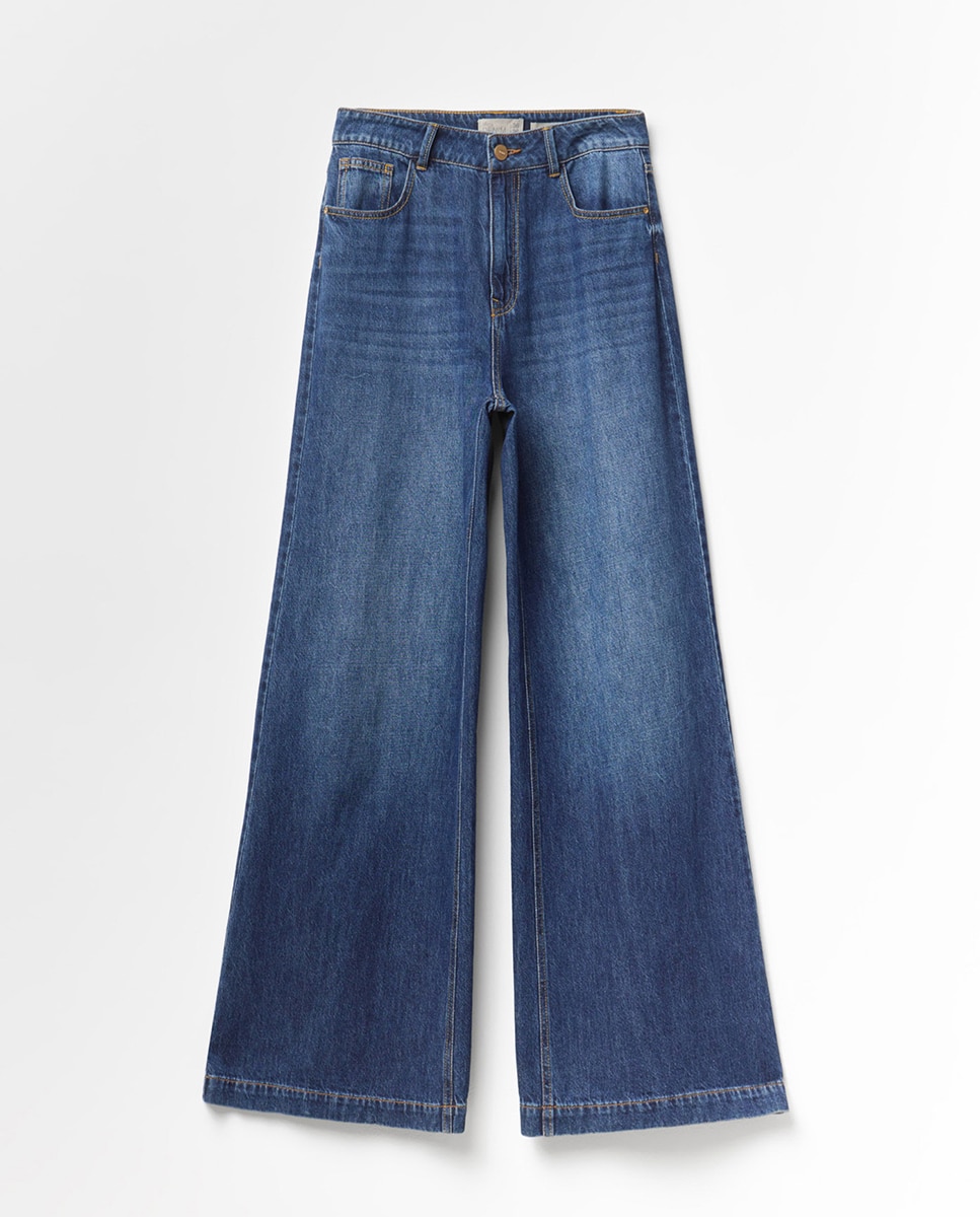 Jeans Palazzo com Cintura Azul-escuro-7