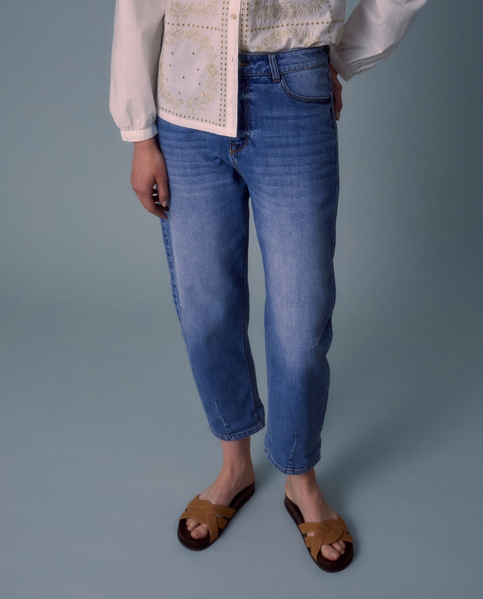 Jeans Barrel com Cintura Azul-2