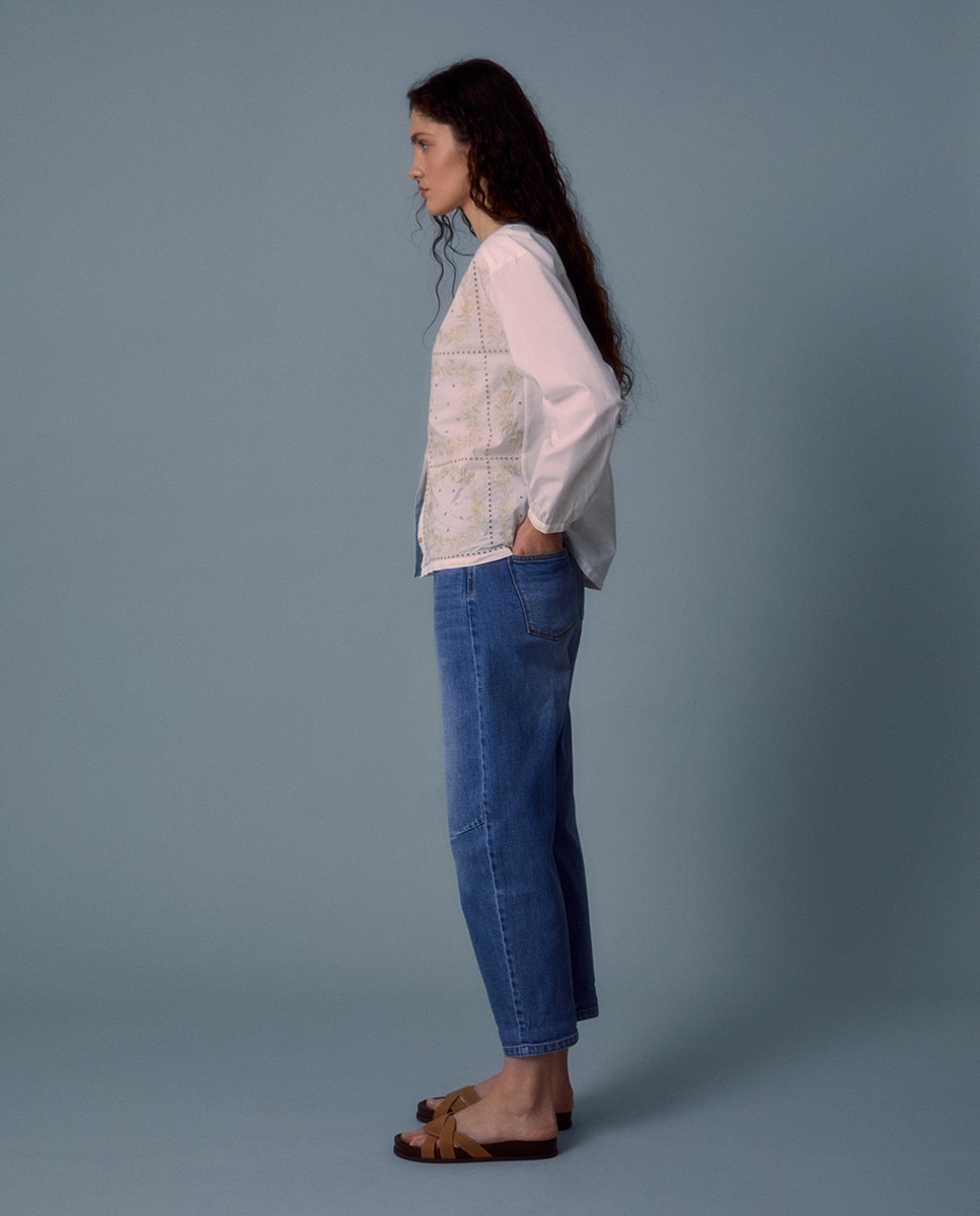 Jeans Barrel com Cintura Azul-3
