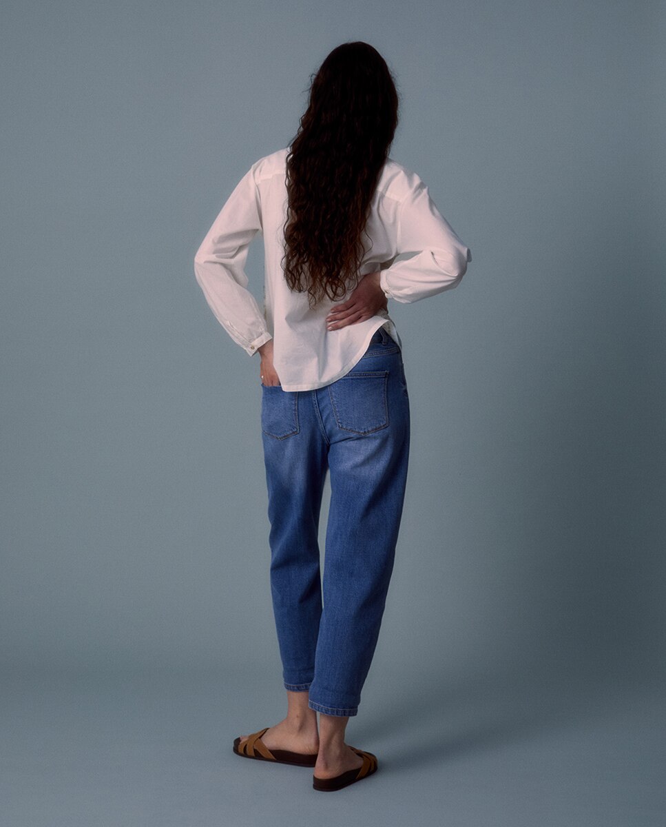 Jeans Barrel com Cintura Azul-4