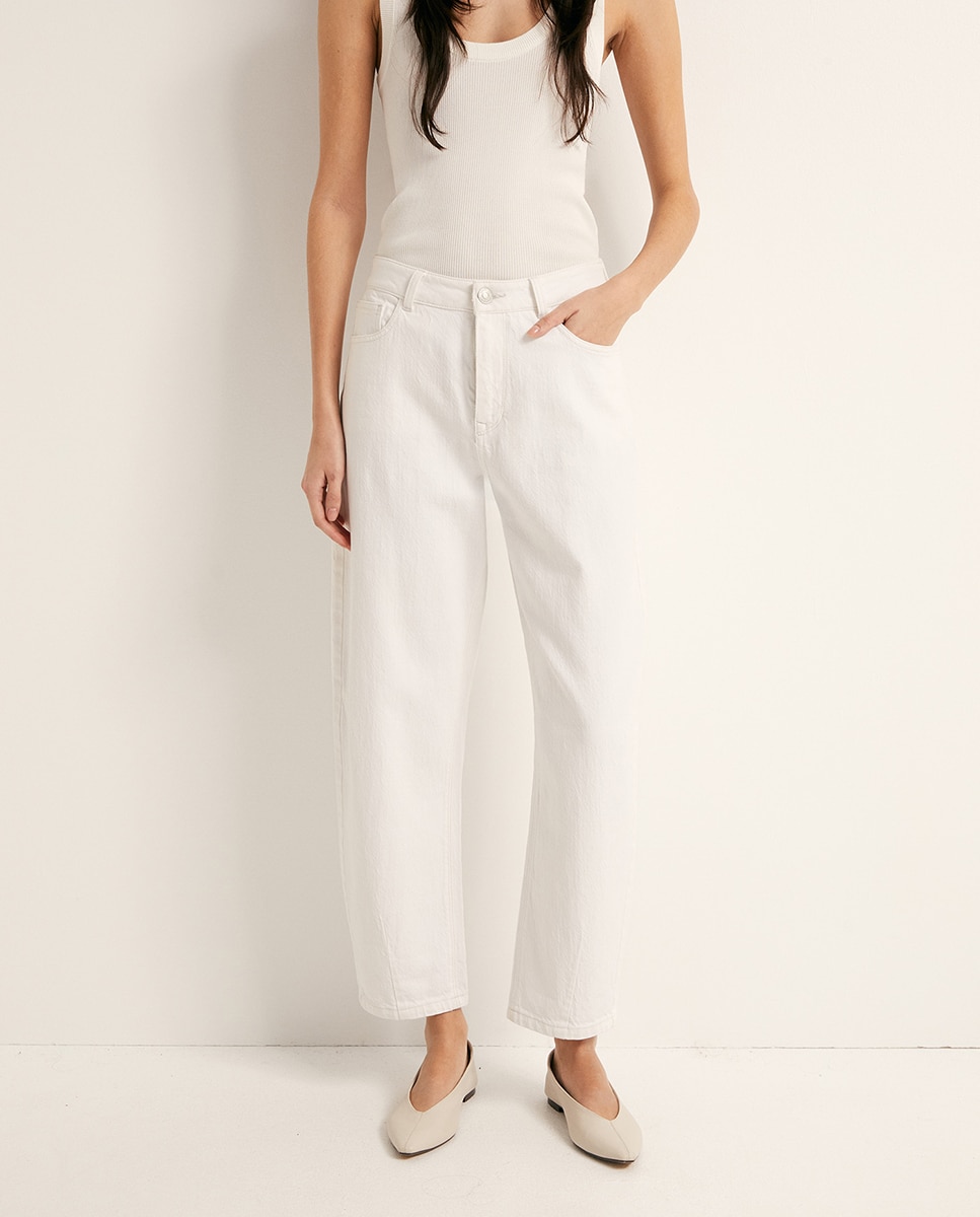 Jeans Barrel com Cintura Branco-2