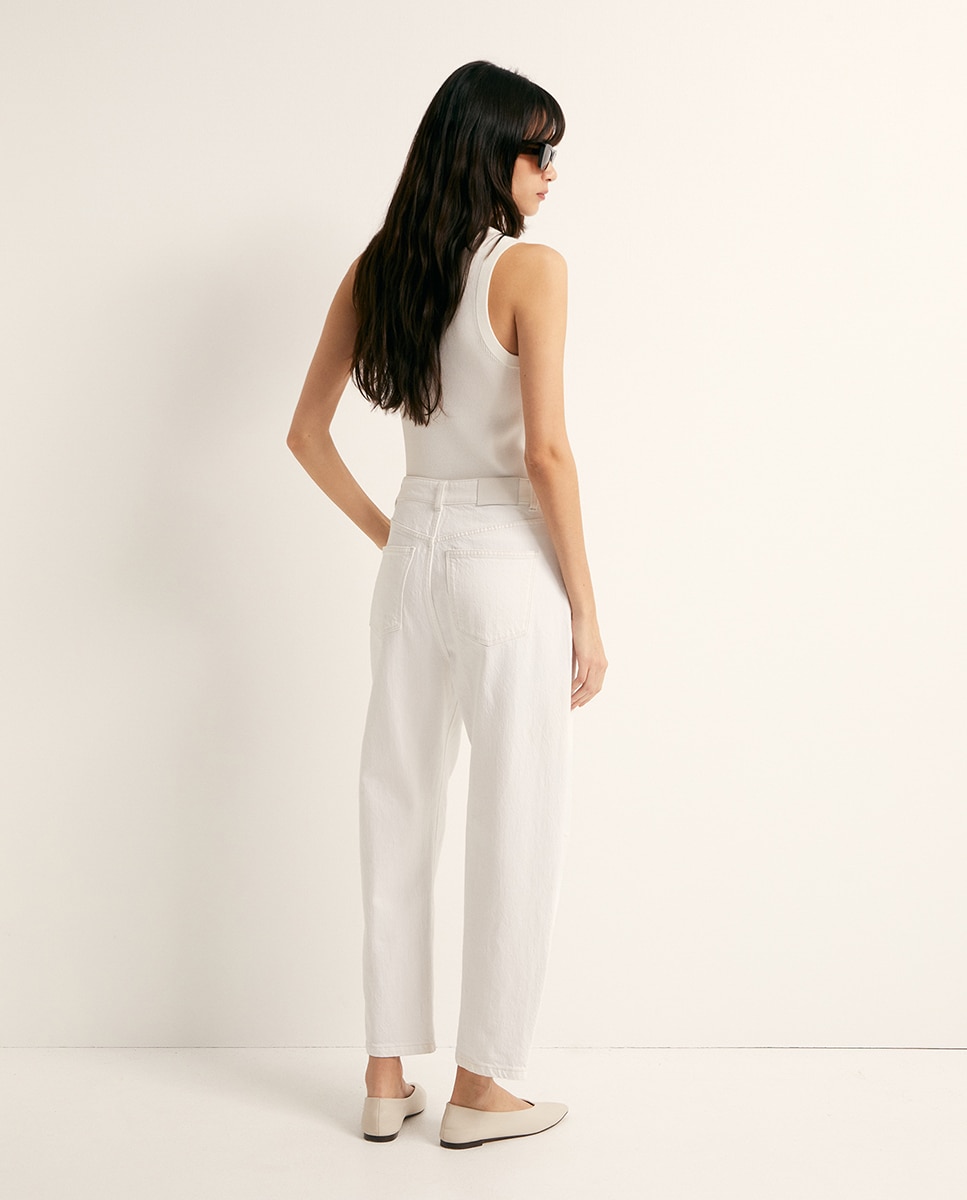 Jeans Barrel com Cintura Branco-4