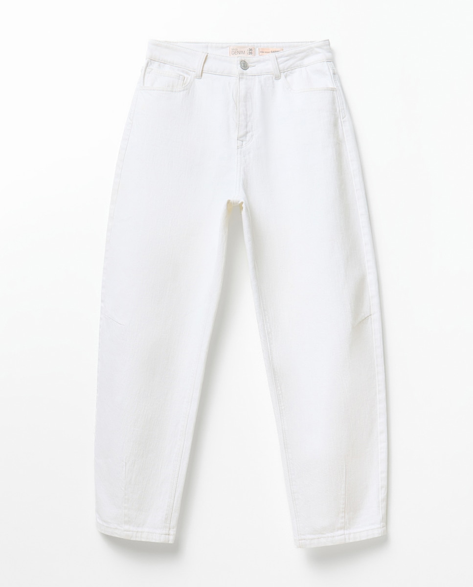 Jeans Barrel com Cintura Branco-5