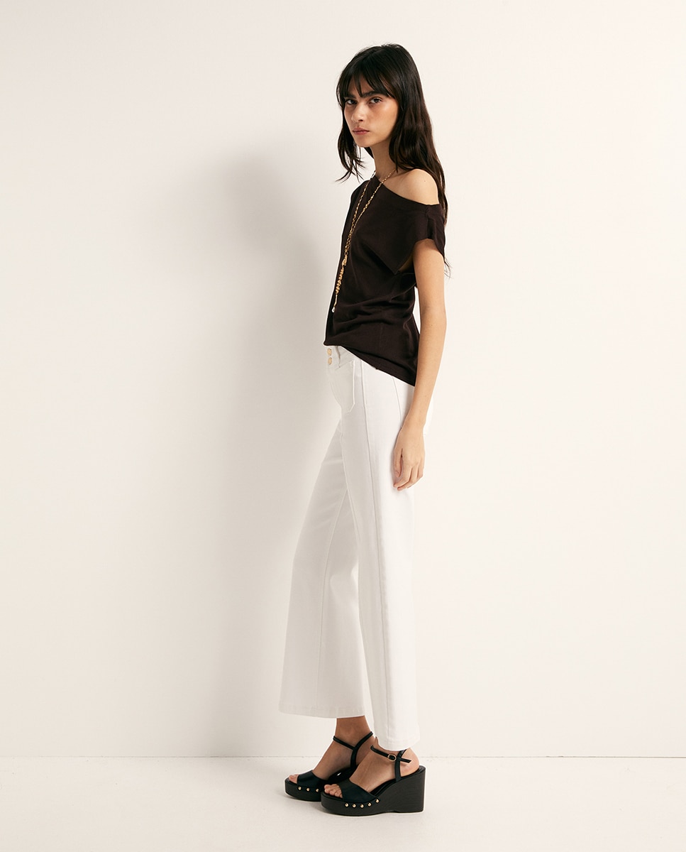 Jeans Culotte pelo Tornozelo Branco-3