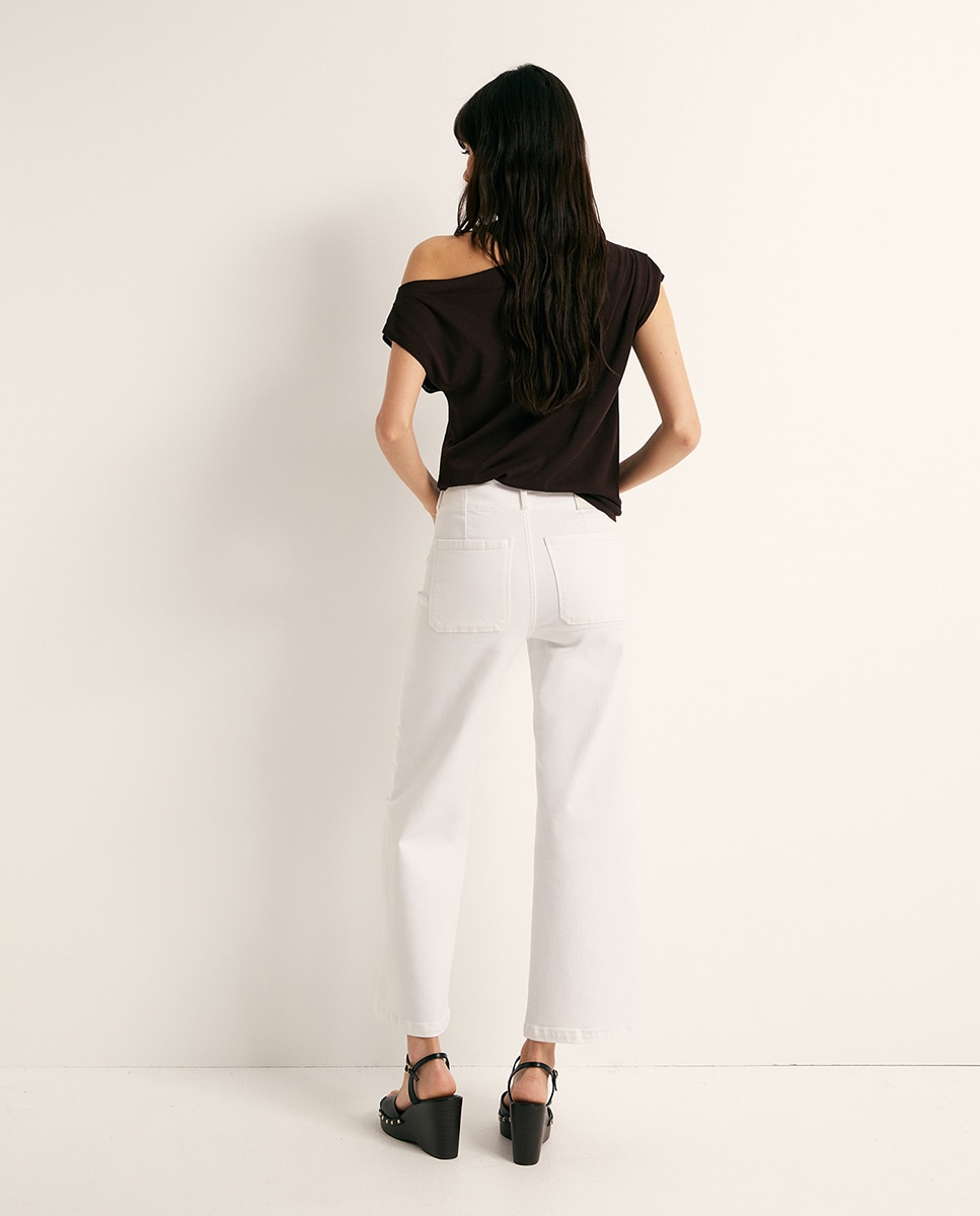 Jeans Culotte pelo Tornozelo Branco-4