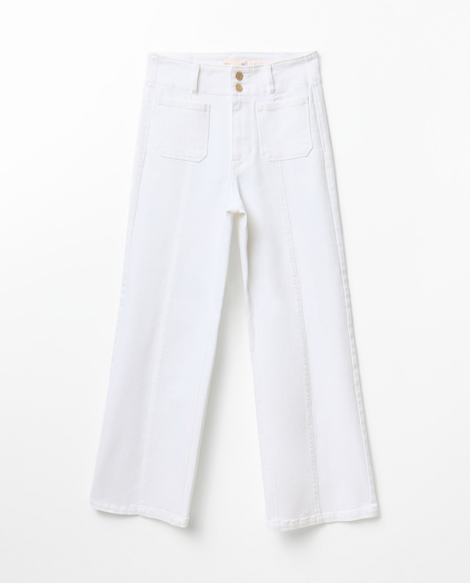Jeans Culotte pelo Tornozelo Branco-5