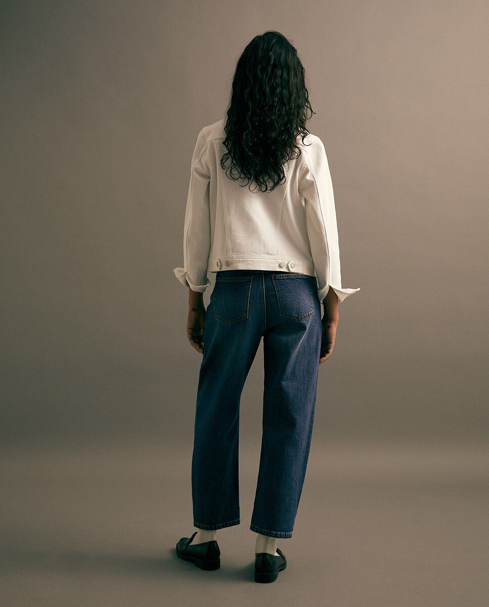 Jeans Barrel com Cintura Subida Azul pálido-5