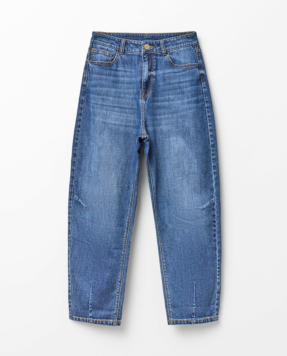 Jeans Barrel com Cintura Subida Azul pálido-7