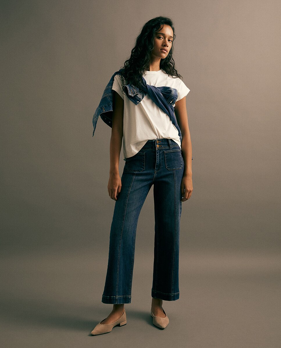 Imagem 0 de Jeans Tipo Culotte com Cintura Subida