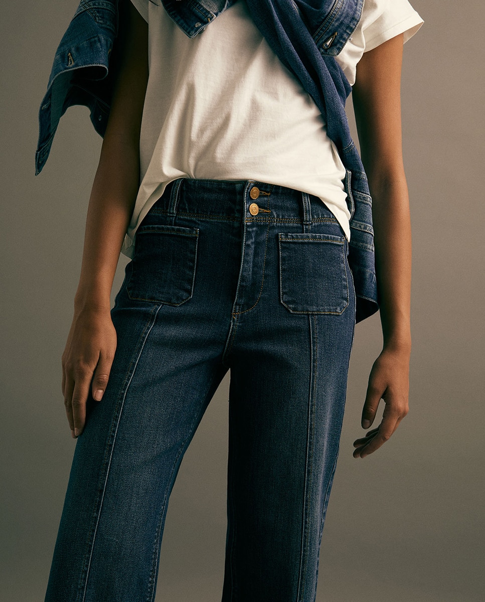 Jeans Tipo Culotte com Cintura Subida Azul pálido-3