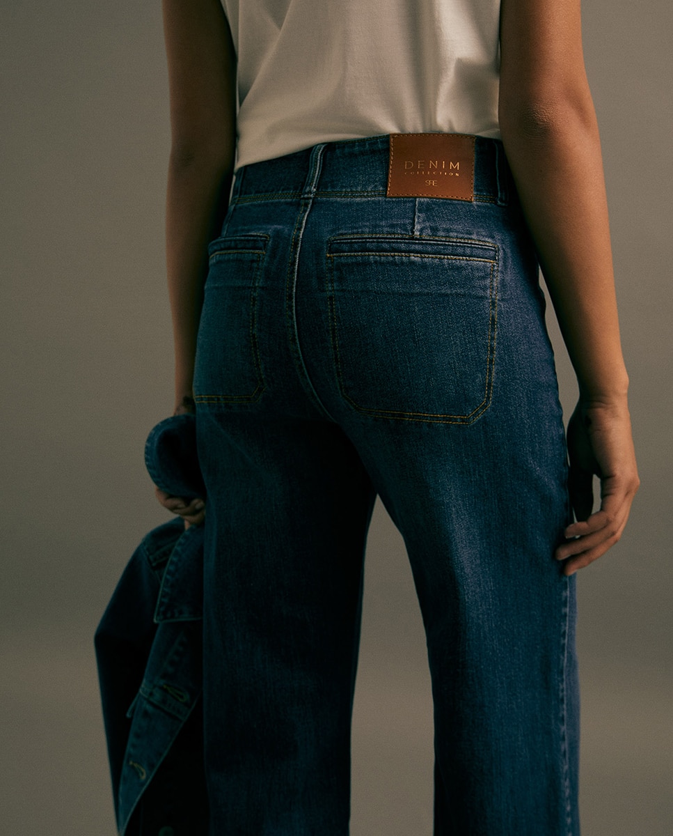 Jeans Tipo Culotte com Cintura Subida Azul pálido-6
