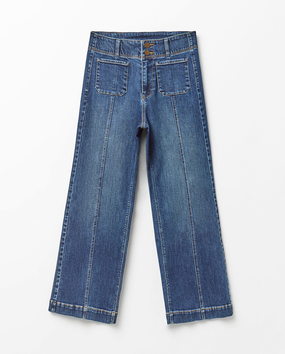 Jeans Tipo Culotte com Cintura Subida Azul pálido-7