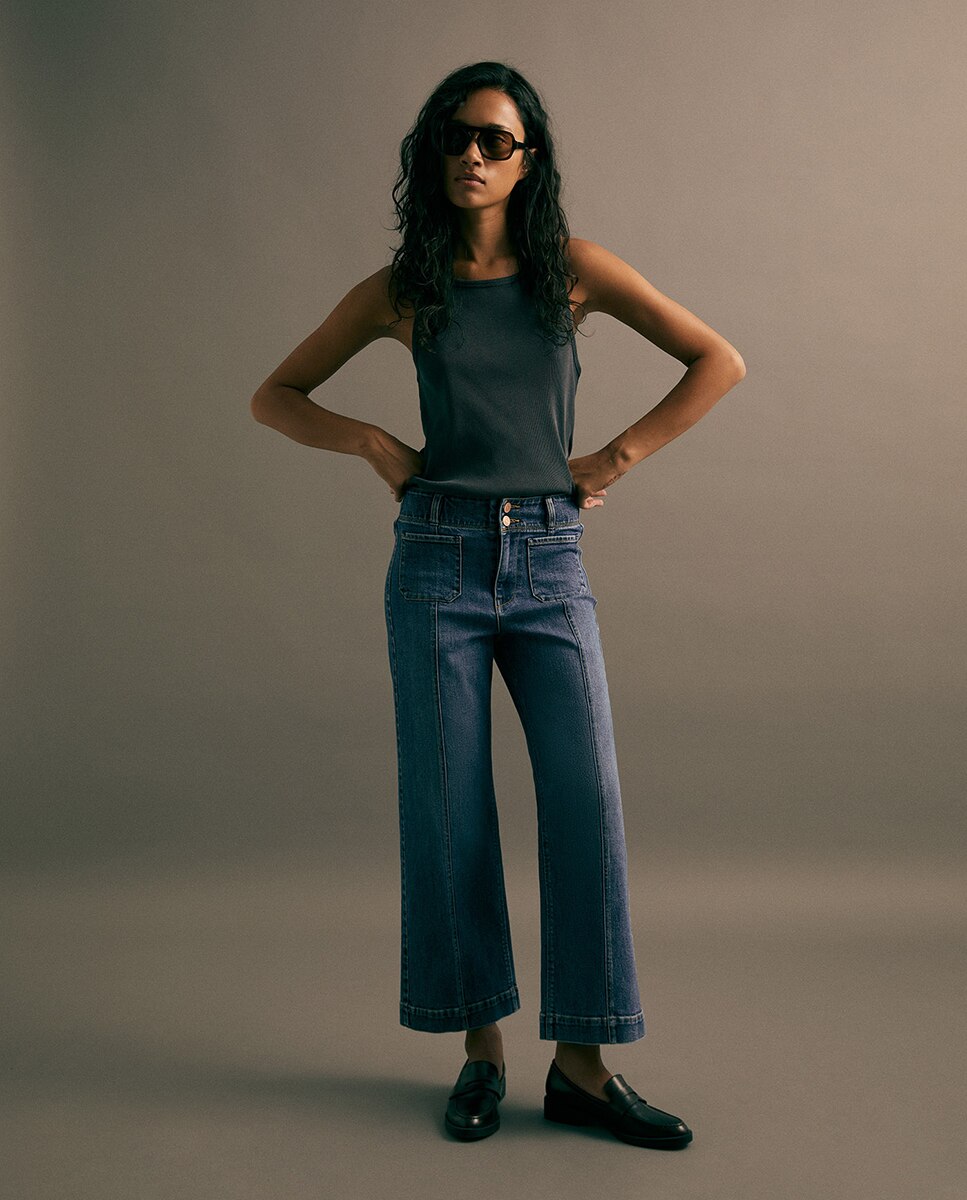 Imagem 0 de Jeans Tipo Culotte com Cintura Subida