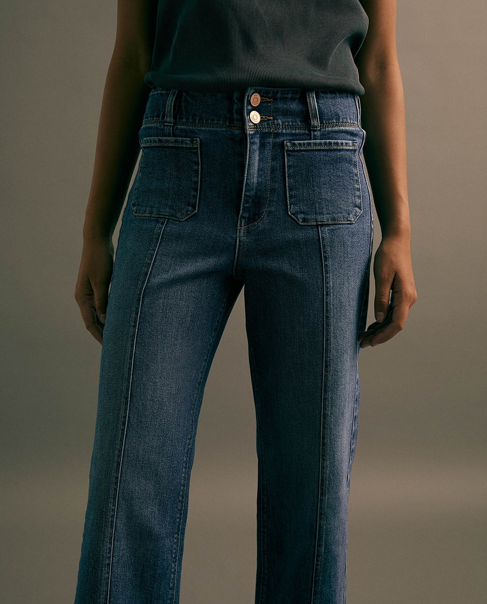 Jeans Tipo Culotte com Cintura Subida Azul Suave-3