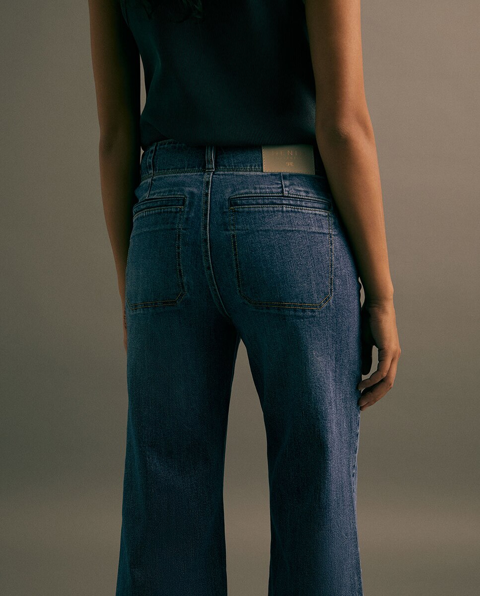 Jeans Tipo Culotte com Cintura Subida Azul Suave-6