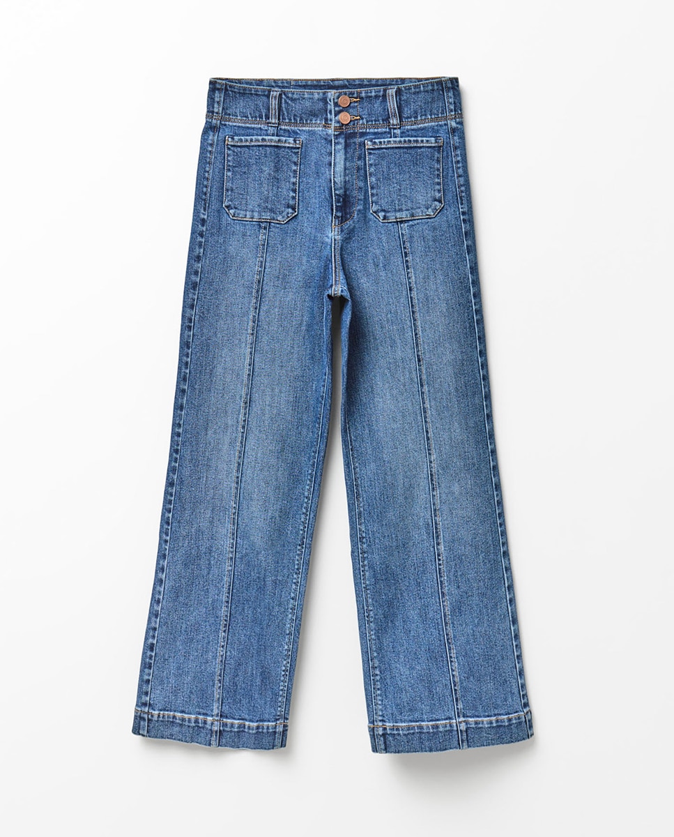 Jeans Tipo Culotte com Cintura Subida Azul Suave-7