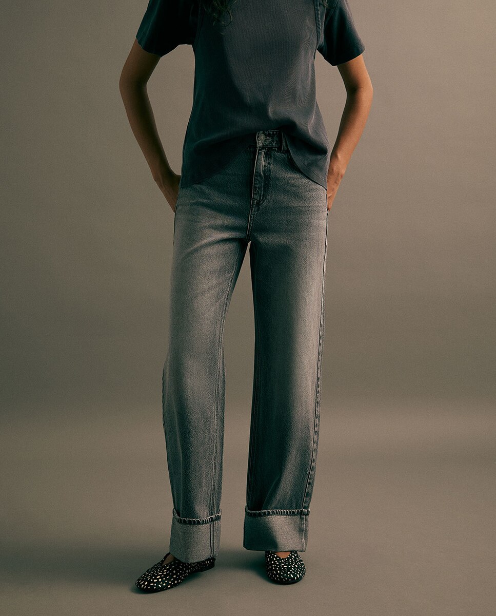 Jeans Straight Cinzento-2
