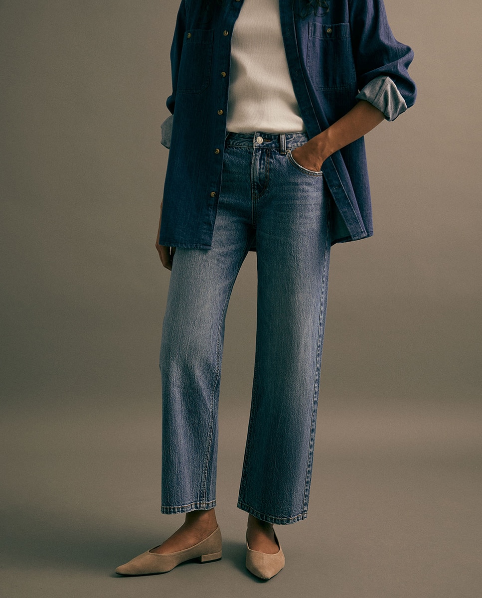 Jeans Straight com Cintura Baixa Azul pálido-2