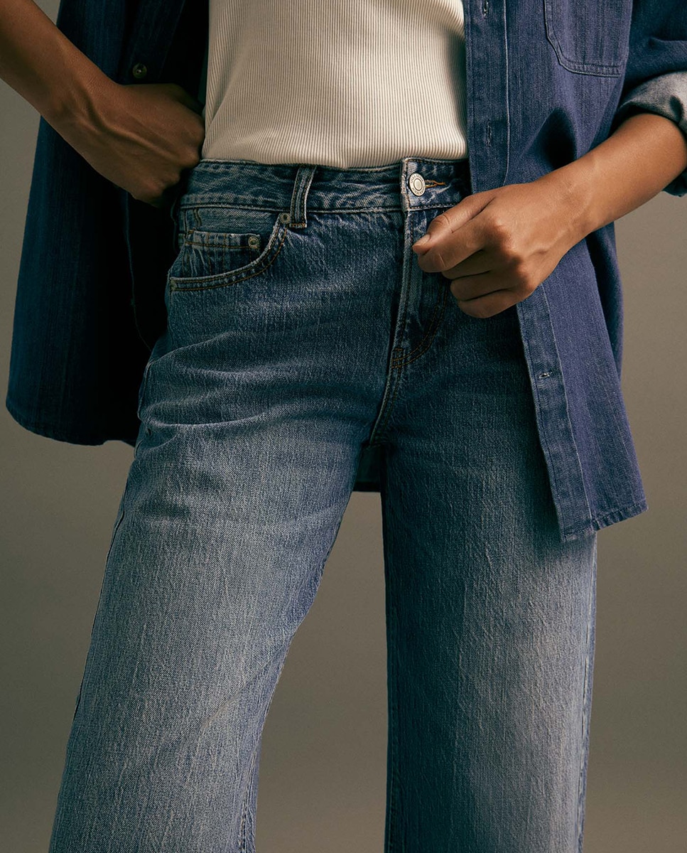 Jeans Straight com Cintura Baixa Azul pálido-3