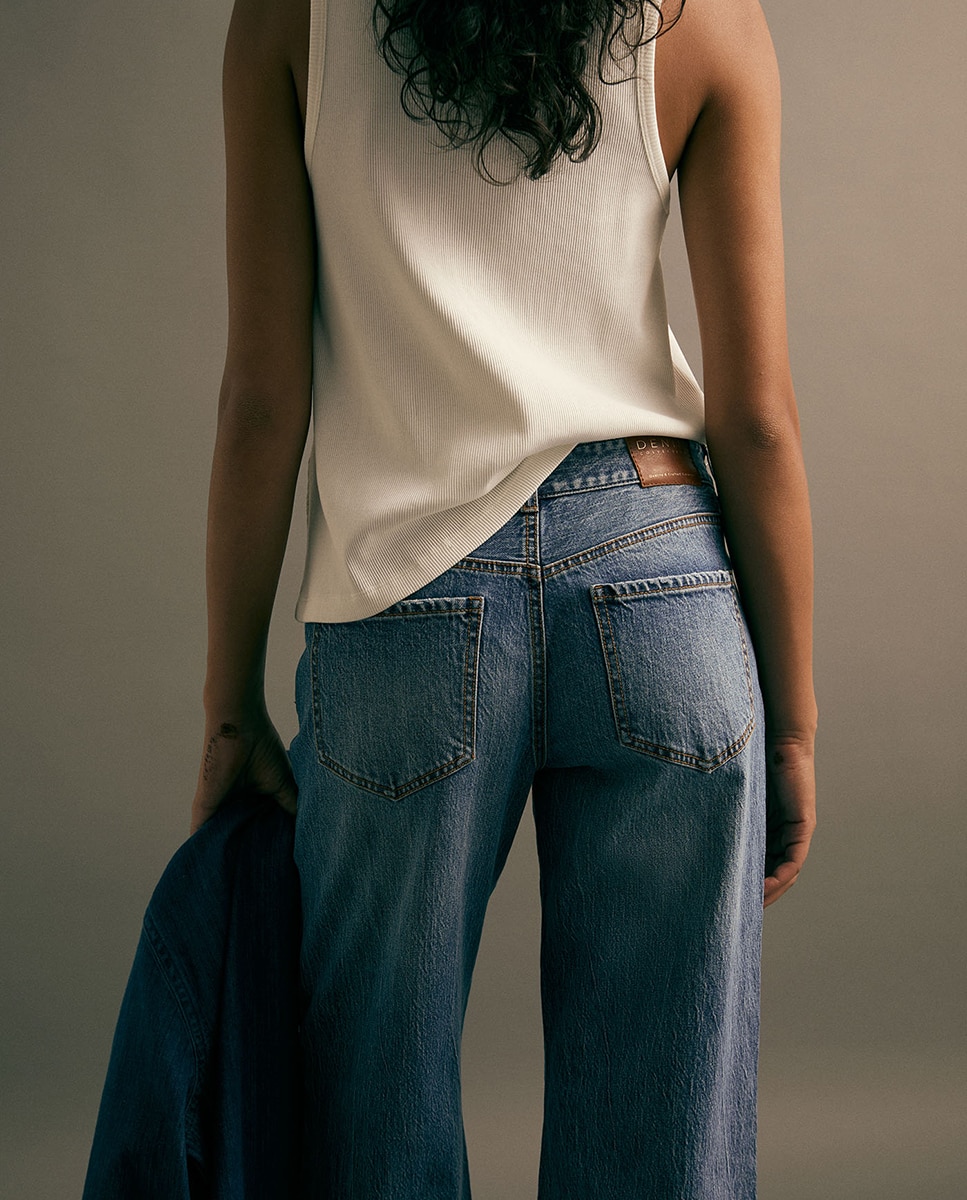 Jeans Straight com Cintura Baixa Azul pálido-6