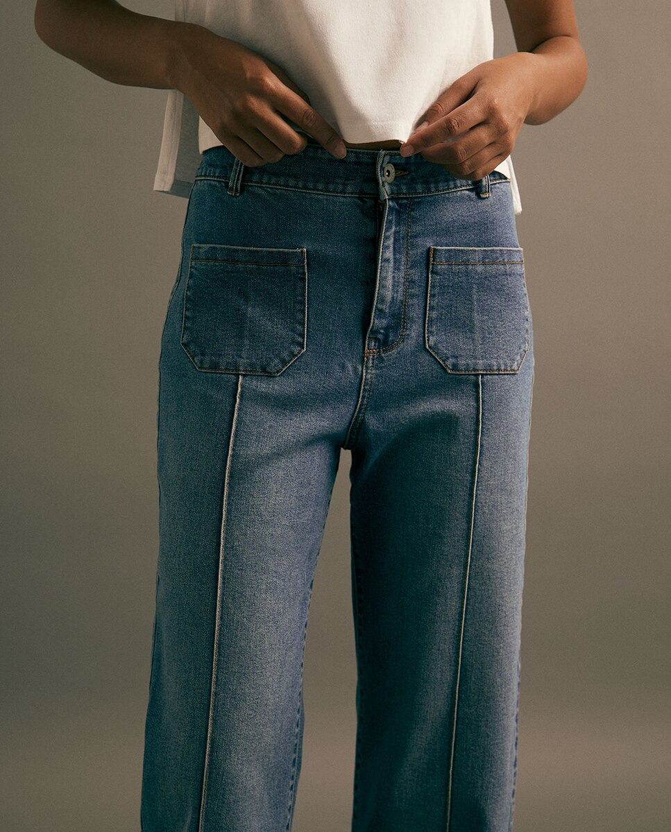 Jeans Largas à Boca de Sino Azul pálido-3