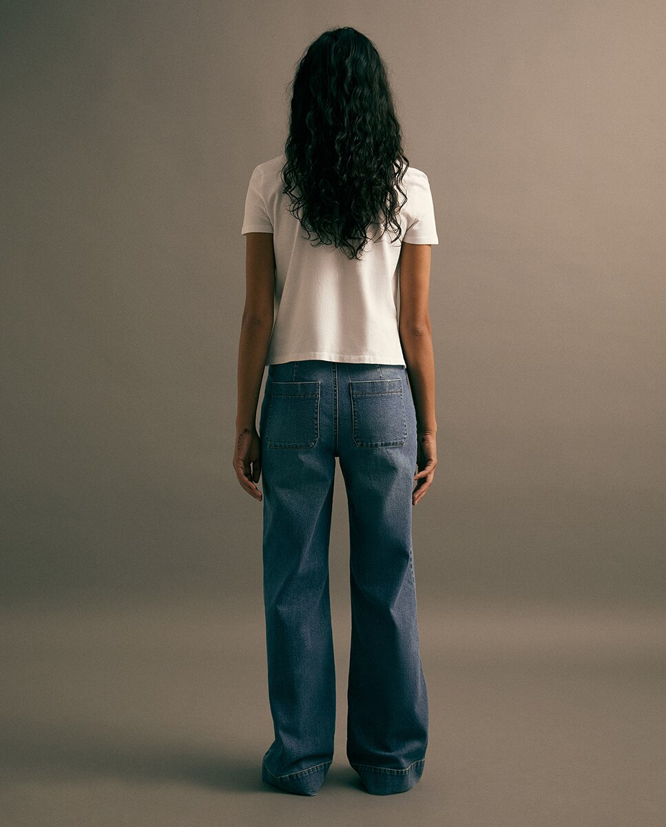 Jeans Largas à Boca de Sino Azul pálido-5