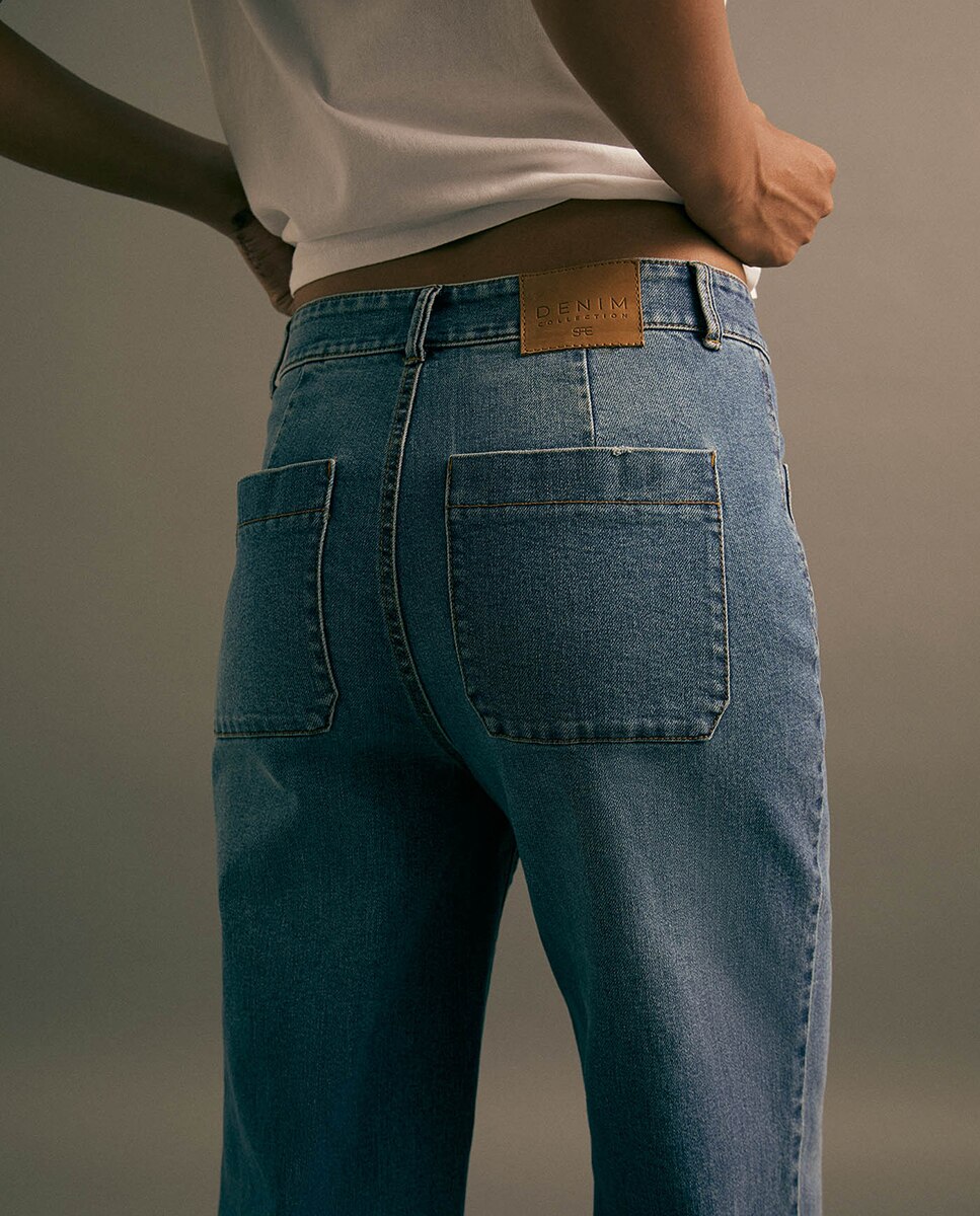 Jeans Largas à Boca de Sino Azul pálido-6